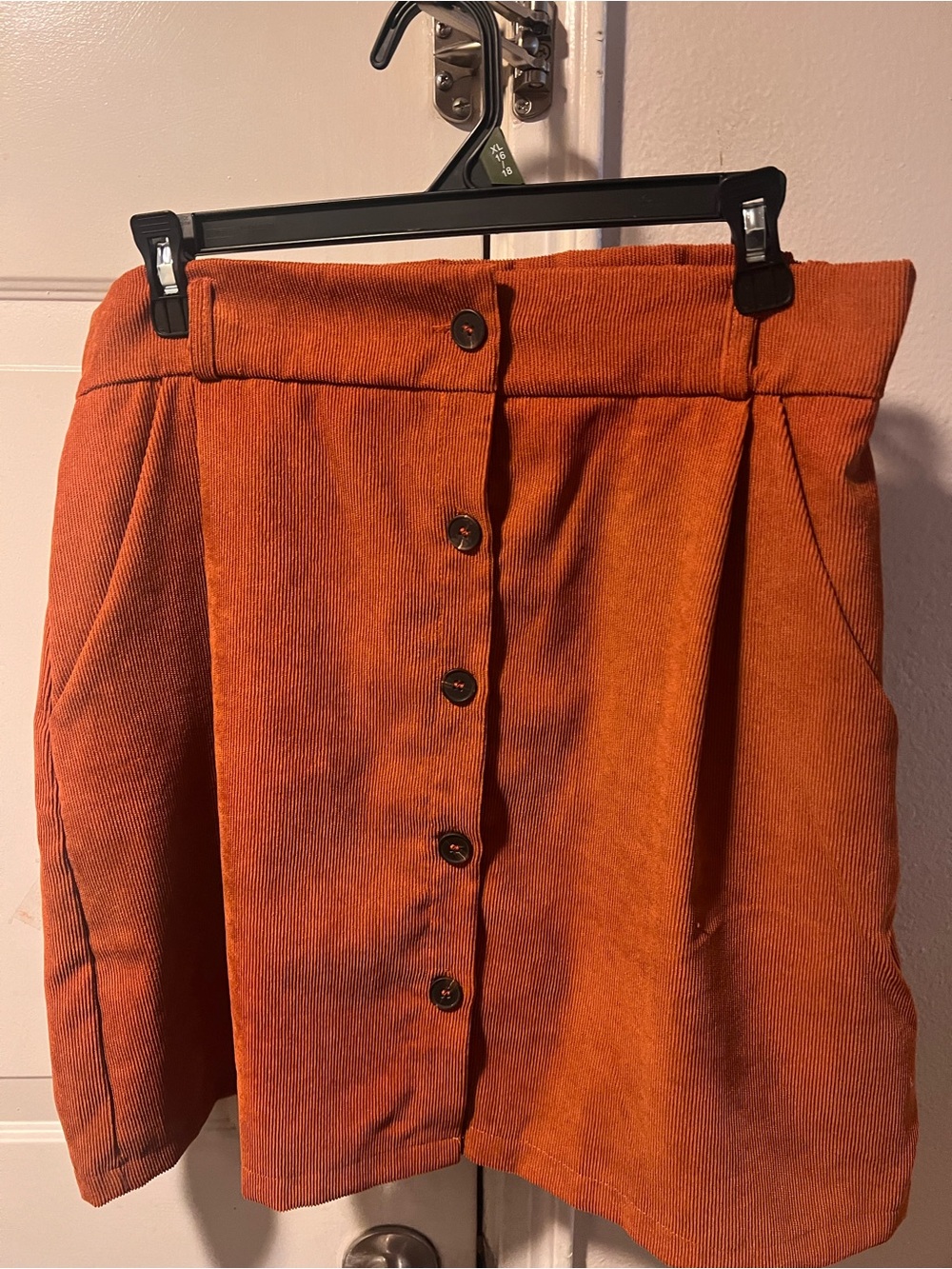 SHEIN Burnt Orange Corduroy Button-Front A-Line Mini Skirt